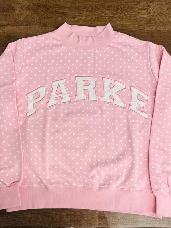 Parke Tops - PARKE Pink Polka Dot Mock Neck Sweatshirt